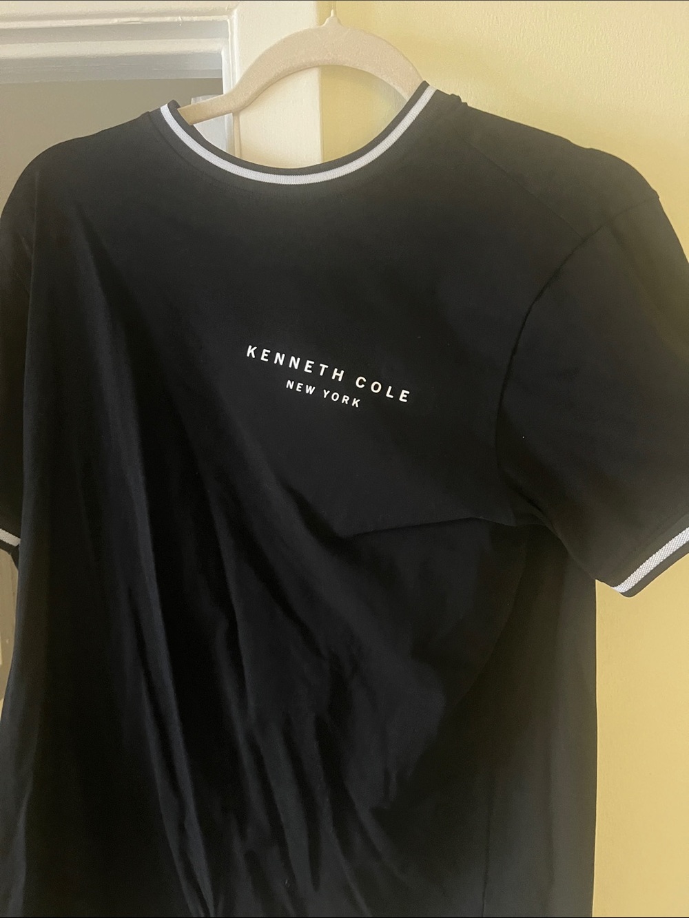 Kenneth Cole Black Short-Sleeve Crewneck Tee with White Logo Trim